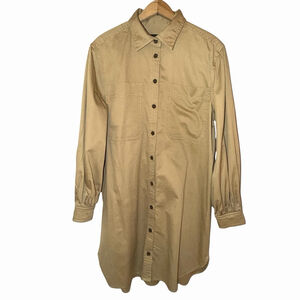Banana Republic Safari Utility Mini Shirt Dress Tan Khaki Long Sleeve Pockets Lg